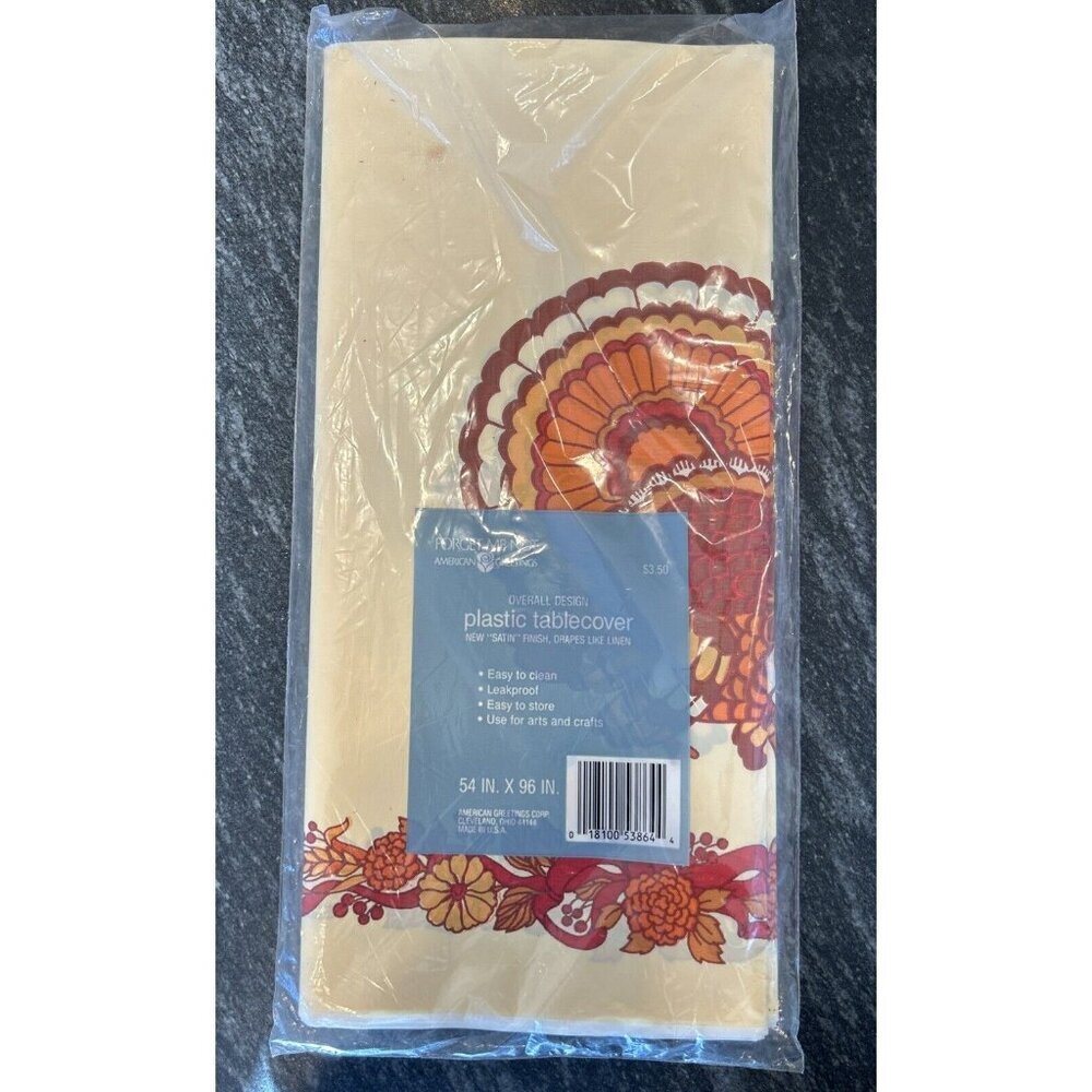 Vintage American Greetings Thanksgiving Plastic Table Cover Turkey